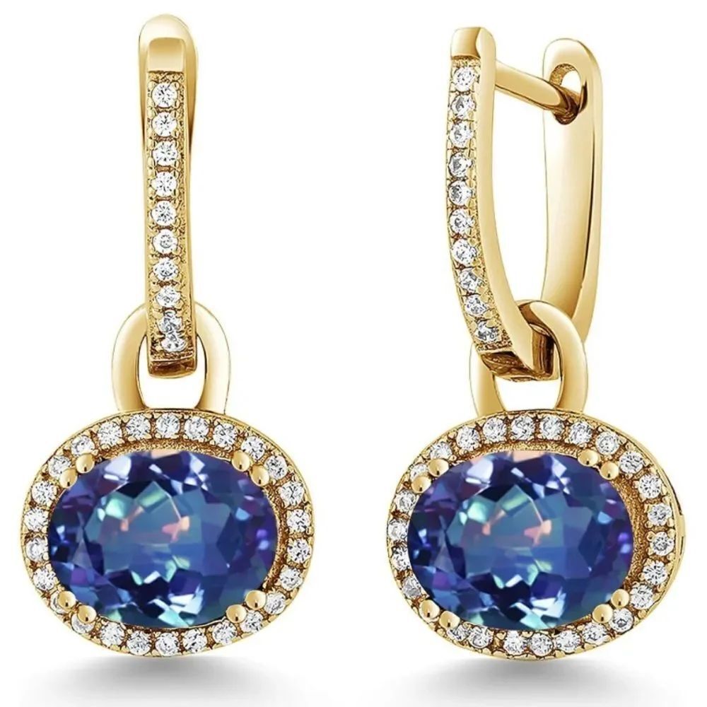 18K Yellow Gold 925 with 4.44 Cttw Millennium Blue Mystic Quartz Oval Earrings